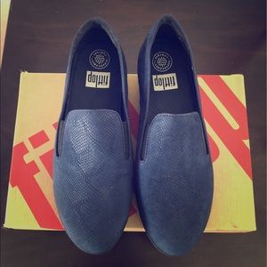 FitFlop Leather Snake-Embossed Loafers